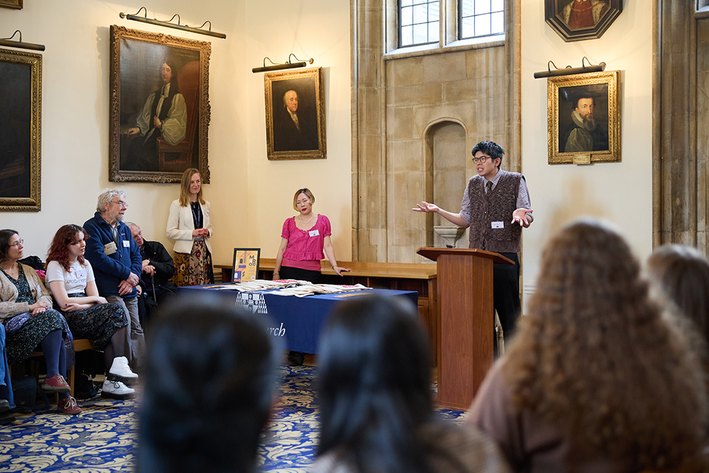 Judge, Will Harris, speaking at the Tower Poetry prizegiving event