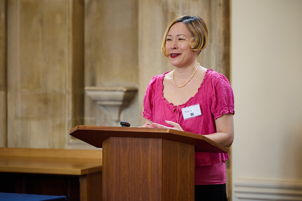 Judge, Jane Yeh, speaking at the Tower Poetry prizegiving event