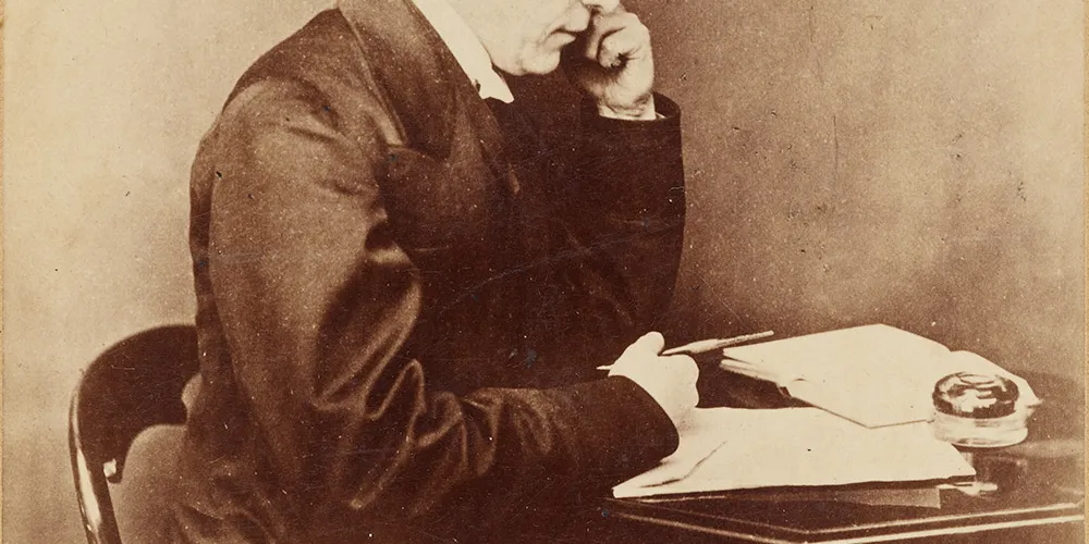 detail from an assisted self portrait of Lewis Carroll, taken at Christ Church, March 1874