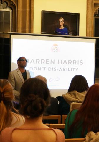 Darren Harris speaking in the McKenna Room in Christ Church