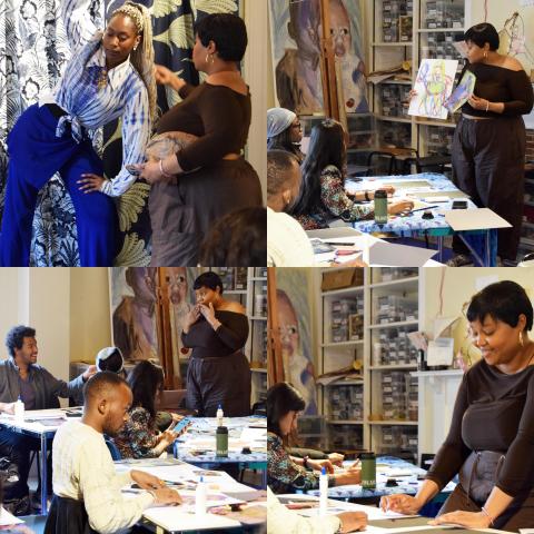 Images of Siphiwe Mnguni and attendees of her workshop