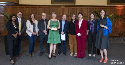 Members of the REACH team photographed with Vice-Chancellor Professor Irene Tracey after the awards ceremony