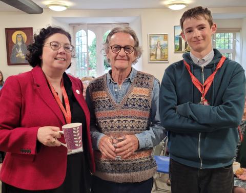 Anton Lesser (centre), joined by our Volunteer and Visitor Assistant Triona Adams (left) and Will, who joined us for the week on Work Experience