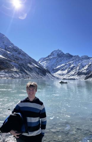 George at Hooker Lake, a glacier at the foot of Aoraki (Mount Cook)