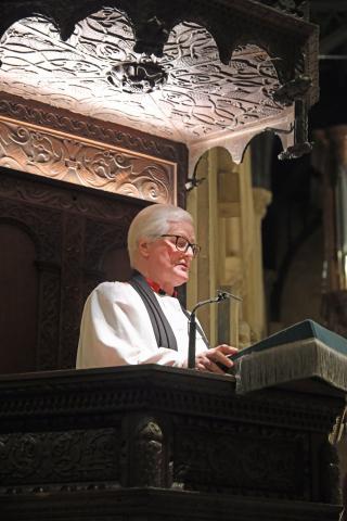 Revd Dr Griffith-Jones preaches his court sermon from the Cathedral pulpit