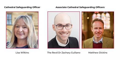 The smiling and friendly faces of the Cathedral Safeguarding Team: Lisa Wilkins, Revd Dr Zachary Guiliano, and Matthew Dickins