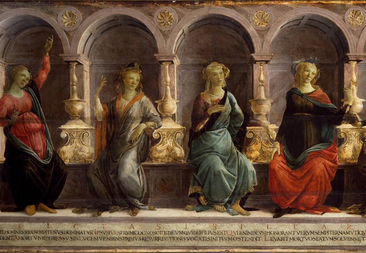 Five Sibyls Seated in Niches: the Babylonian, Libyan, Delphic, Cimmerian and Erythraean by Sandro Botticelli (1445-1510)