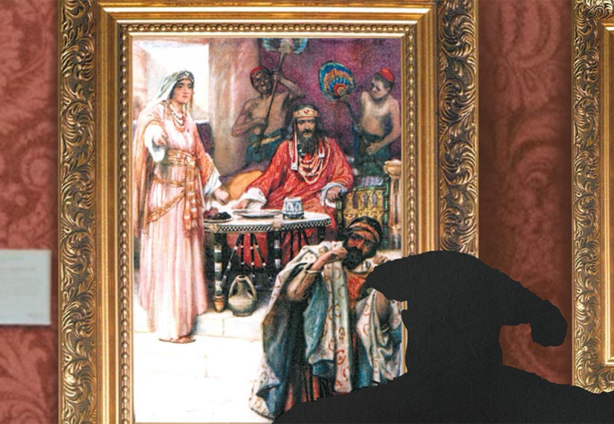 Hester play poster depicting a classical painting of Queen Esther