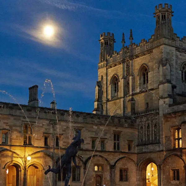 View across Tom Quad towards the Cathedral entrance and the Great Hall