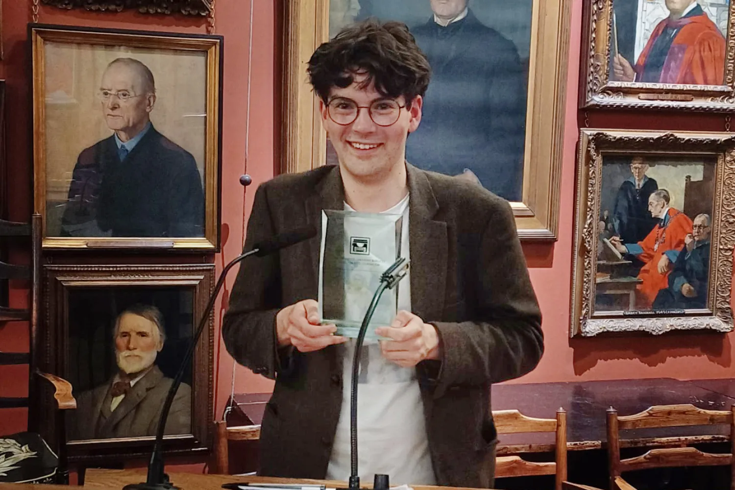 Oscar Jelley at the award ceremony of the 2024 Observer/Anthony Burgess Prize for Arts Journalism