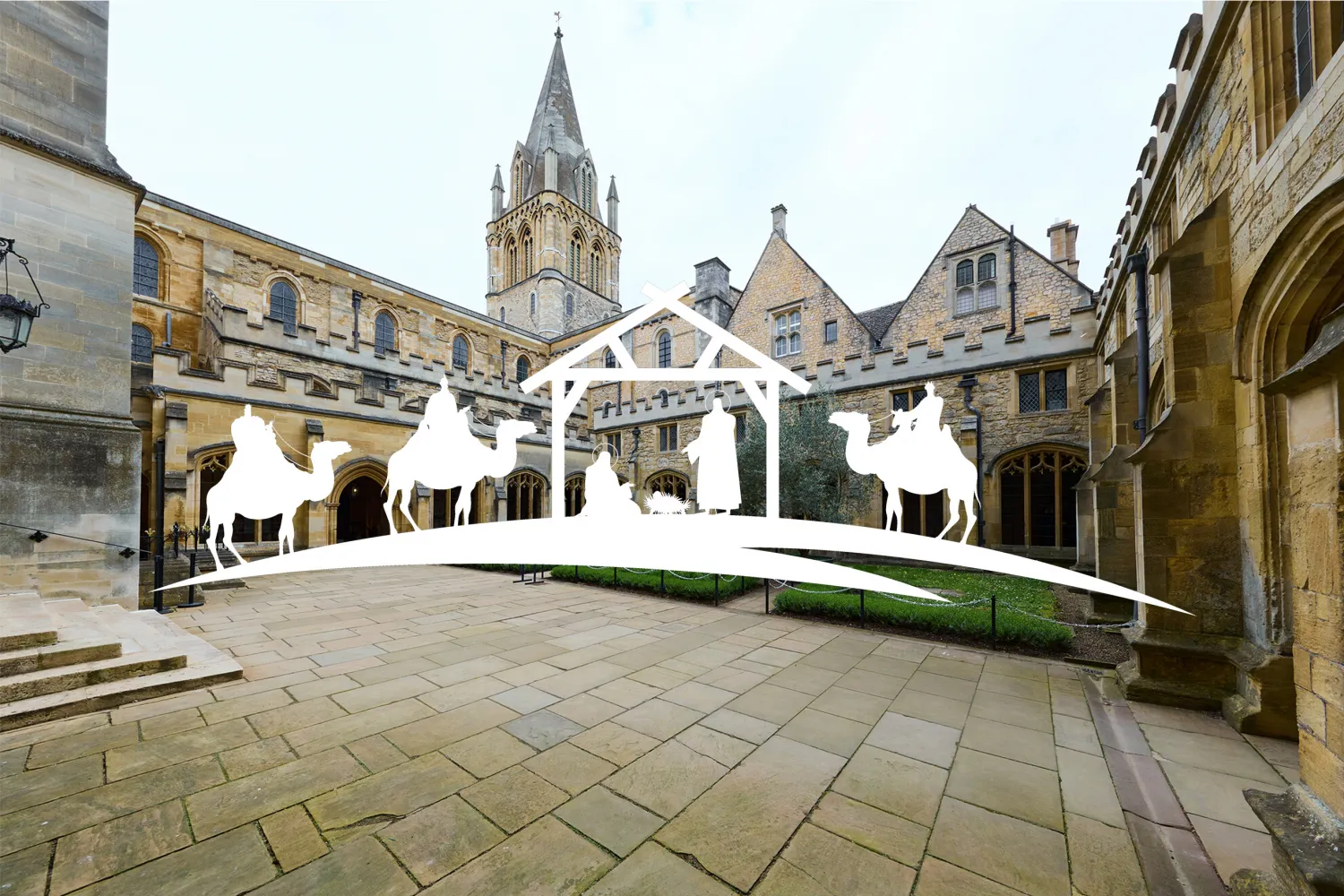 Journey to Bethlehem cover photo silhouette of nativity scene overlaid on cloisters