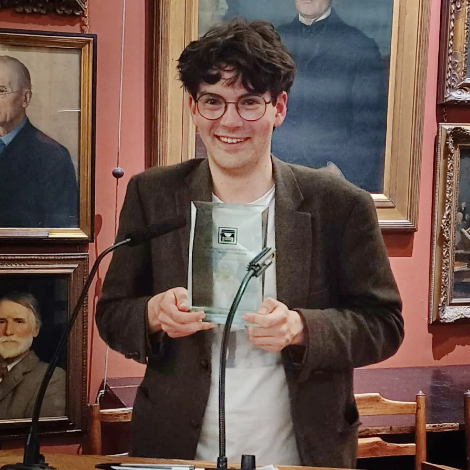 Oscar Jelley at the award ceremony of the 2024 Observer/Anthony Burgess Prize for Arts Journalism